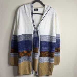 Fate Siena hooded color block striped open-front knit cardigan